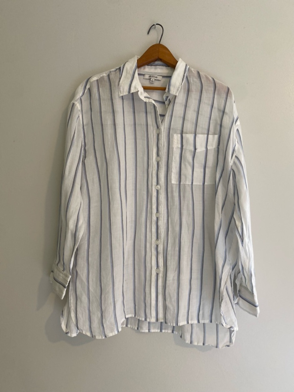 Madewell White Button-Down Shirt with Blue Stripes